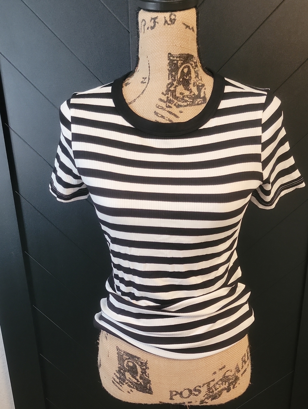 Women's Black & White Striped Short Sleeve Tee NWT